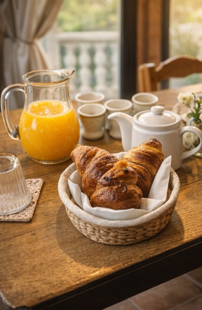 Petit déjeuner gourmand avec croissant