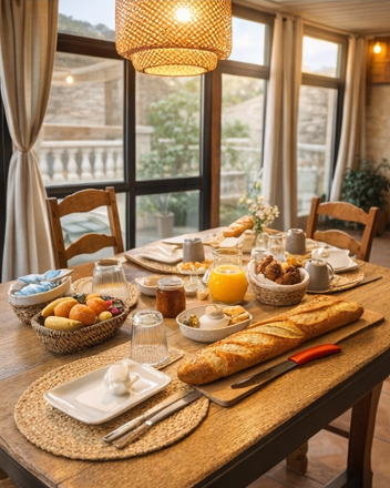 Petit déjeuner gourmand table complète